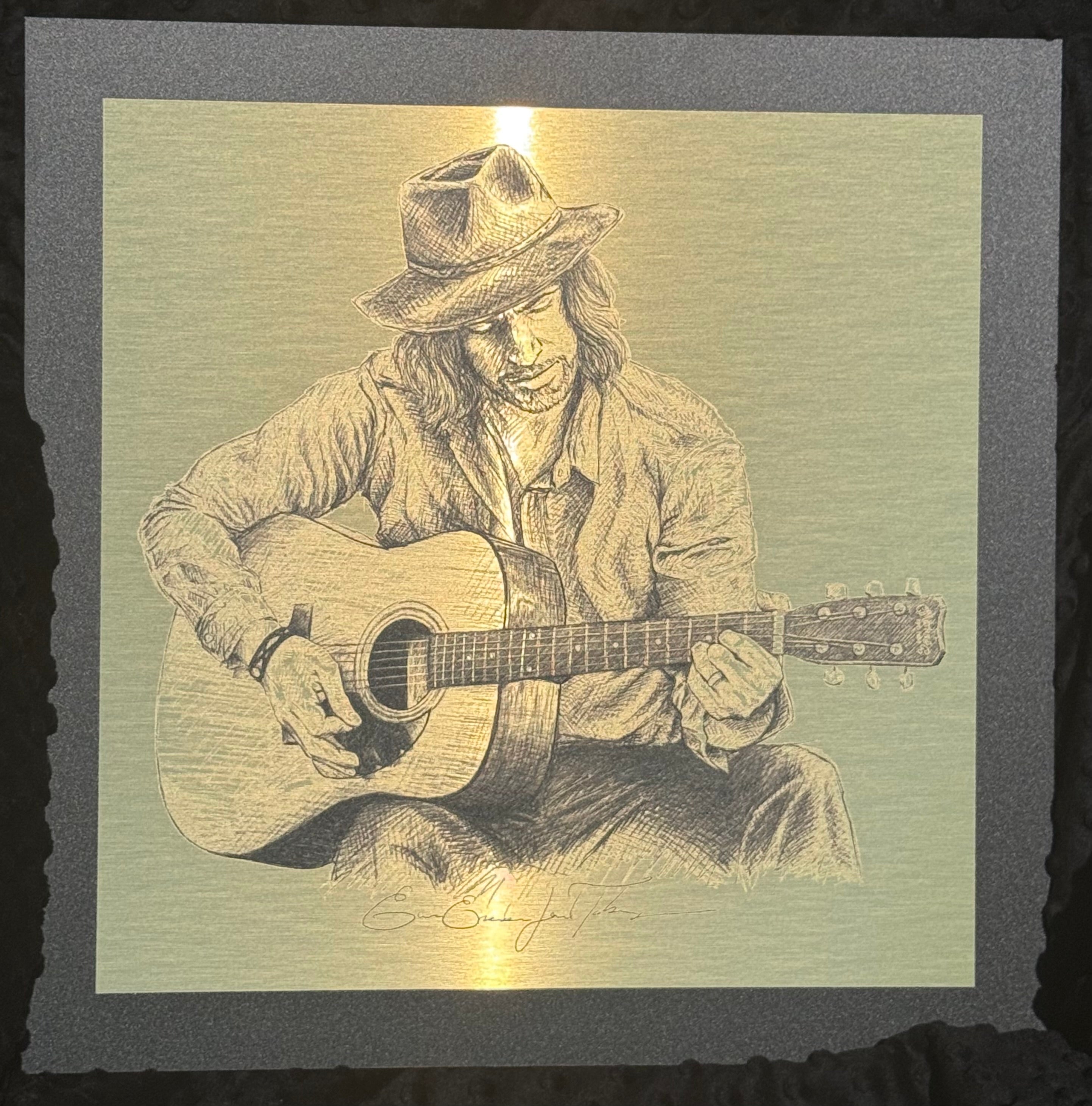 Kunstdruck Mann an der Gitarre Alu Dibond 40x40